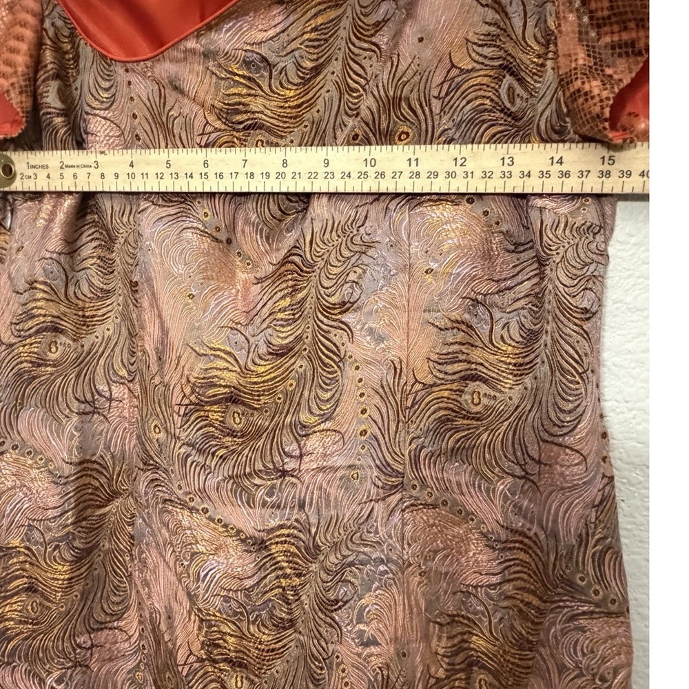 Kim Shui Metallic Peacock Jacquard Qipao Mini Dress Size 12 Orange Snakeskin - Picture 6 of 16